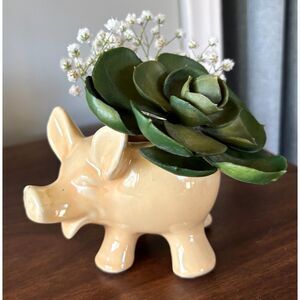 VTG Ceramic Planter Laughing Pig Figurine Farmhouse Decor Small Planter Kitsch